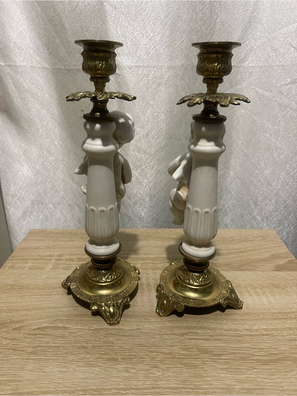 White Porcelain Angel Cherub Candle Holders - Pair - Picture 2 of 3